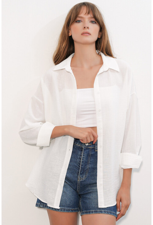 Kadın Oversize Keten Gömlek 20338