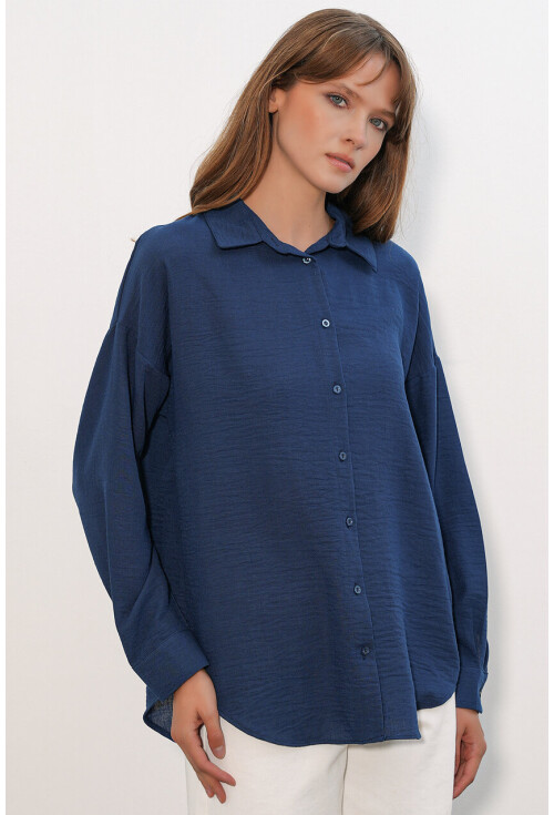 Kadın Oversize Keten Gömlek 20338