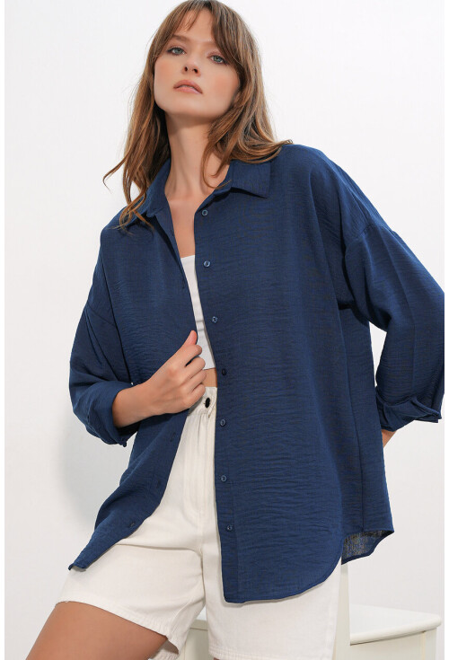Kadın Oversize Keten Gömlek 20338