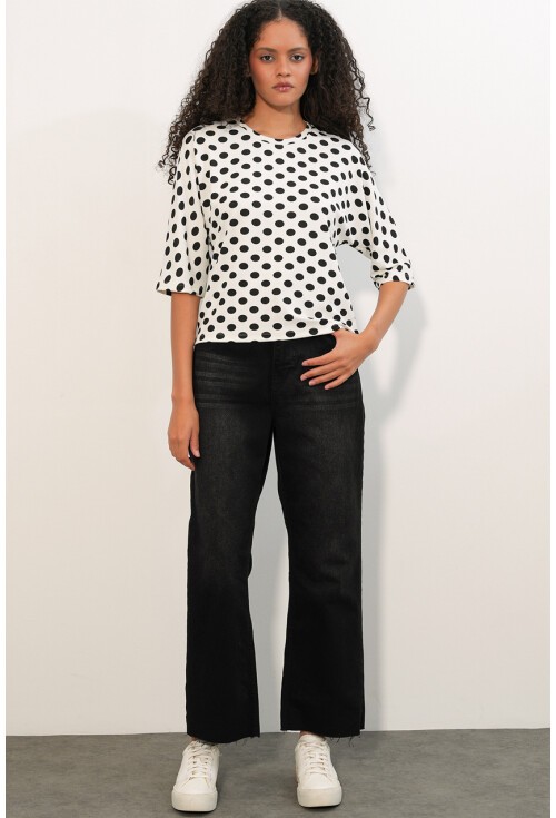 Kadın Oversize Puantiyeli Bluz 40020