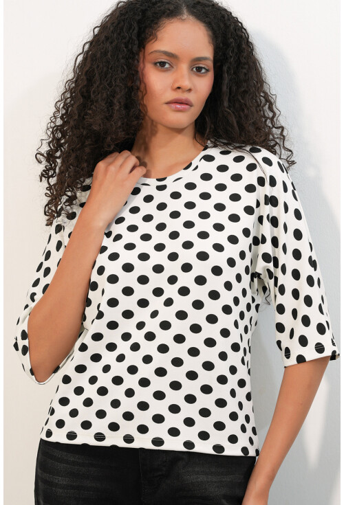 Kadın Oversize Puantiyeli Bluz 40020
