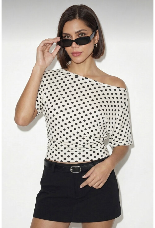 Kadın Oversize Puantiyeli Bluz 40020