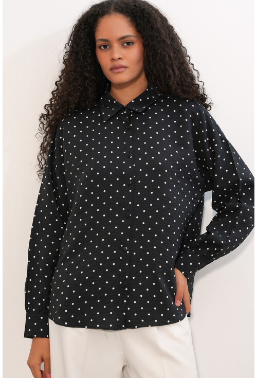 Kadın Oversize Puantiyeli Gömlek 20392