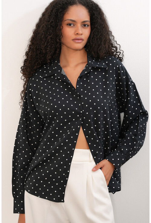 Kadın Oversize Puantiyeli Gömlek 20392