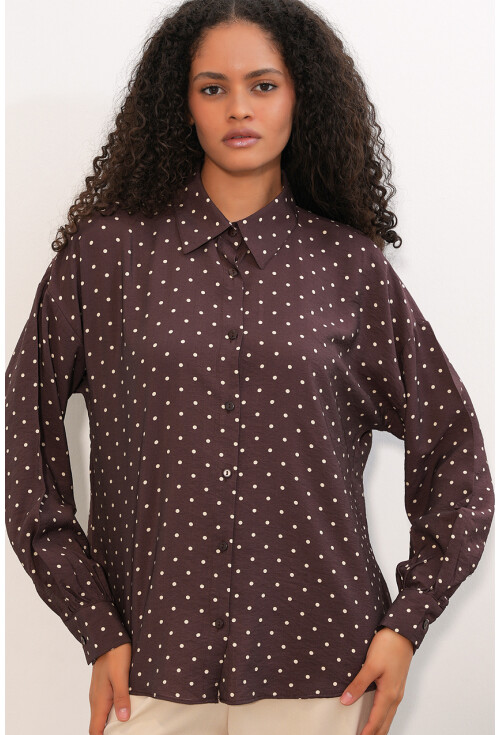 Kadın Oversize Puantiyeli Gömlek 20392