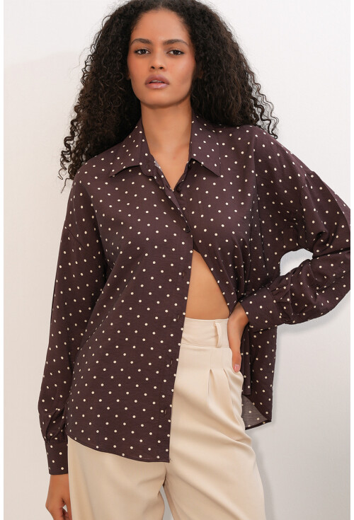 Kadın Oversize Puantiyeli Gömlek 20392