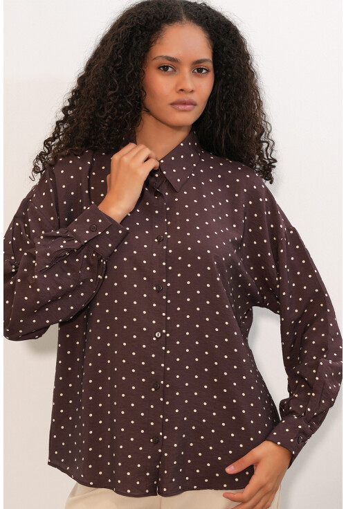 Kadın Oversize Puantiyeli Gömlek 20392