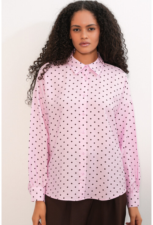 Kadın Oversize Puantiyeli Gömlek 20392