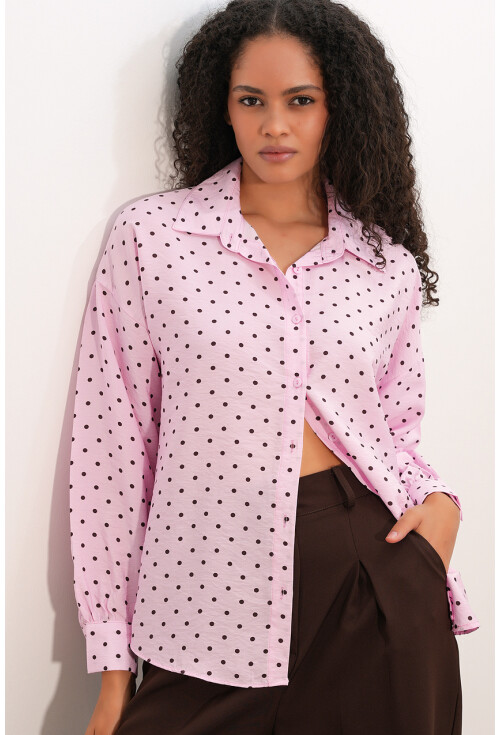 Kadın Oversize Puantiyeli Gömlek 20392