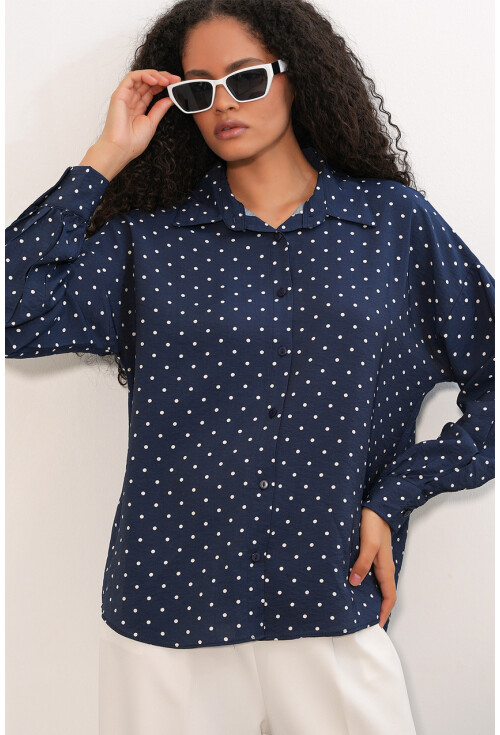 Kadın Oversize Puantiyeli Gömlek 20392