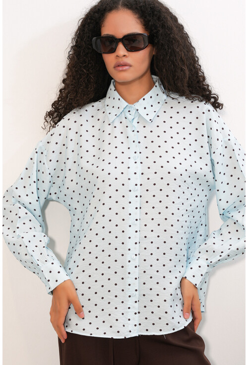 Kadın Oversize Puantiyeli Gömlek 20392