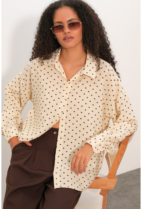 Kadın Oversize Puantiyeli Gömlek 20392