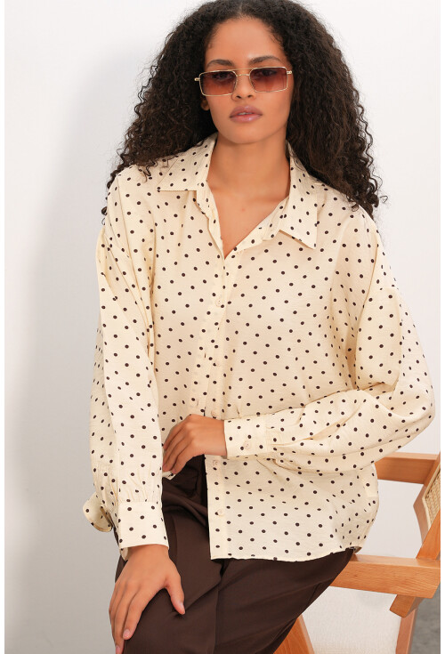 Kadın Oversize Puantiyeli Gömlek 20392