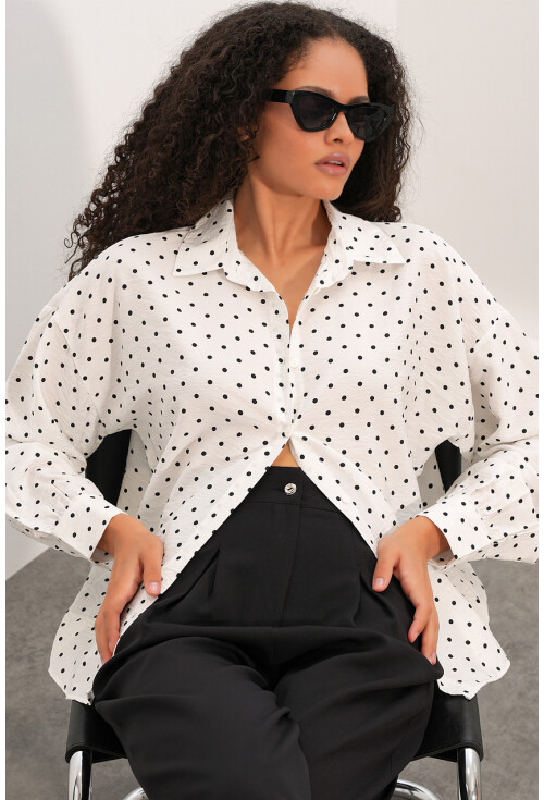Kadın Oversize Puantiyeli Gömlek 20392