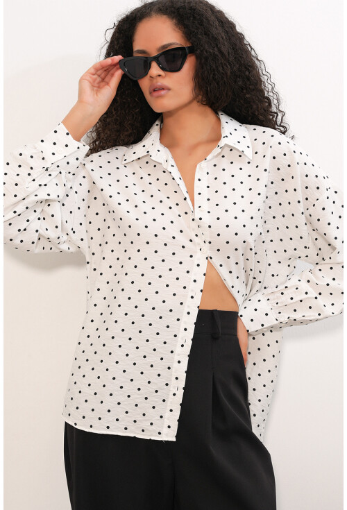 Kadın Oversize Puantiyeli Gömlek 20392