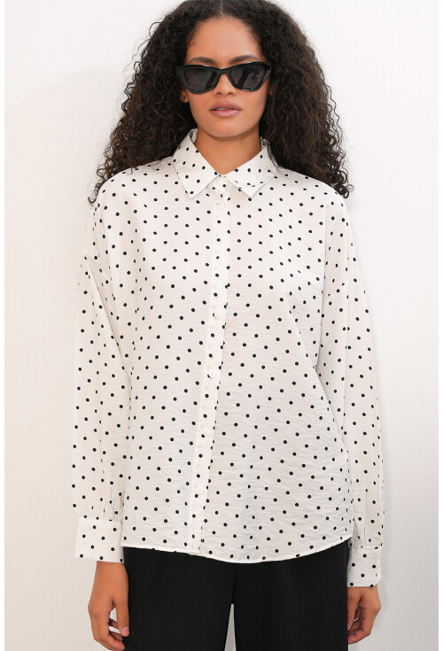 Kadın Oversize Puantiyeli Gömlek 20392