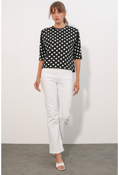 Kadın Puantiyeli Oversize Bluz 40010