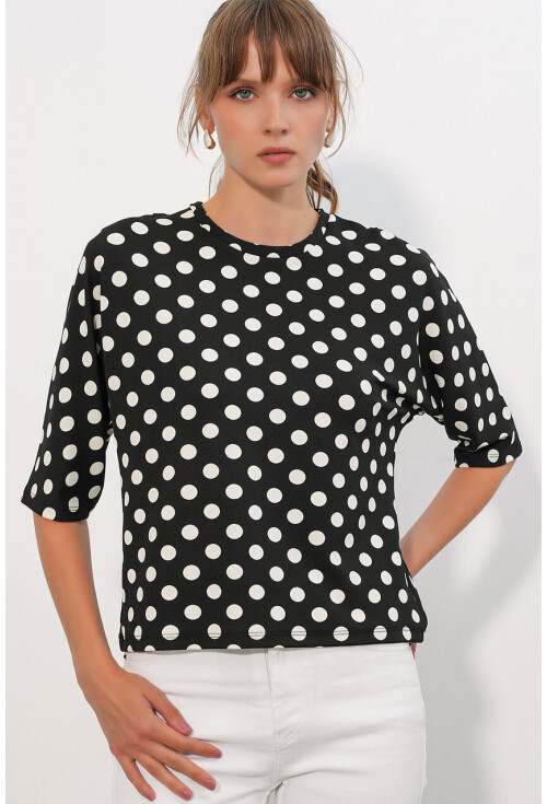 Kadın Puantiyeli Oversize Bluz 40010