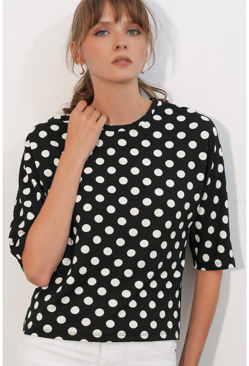 Kadın Puantiyeli Oversize Bluz 40010