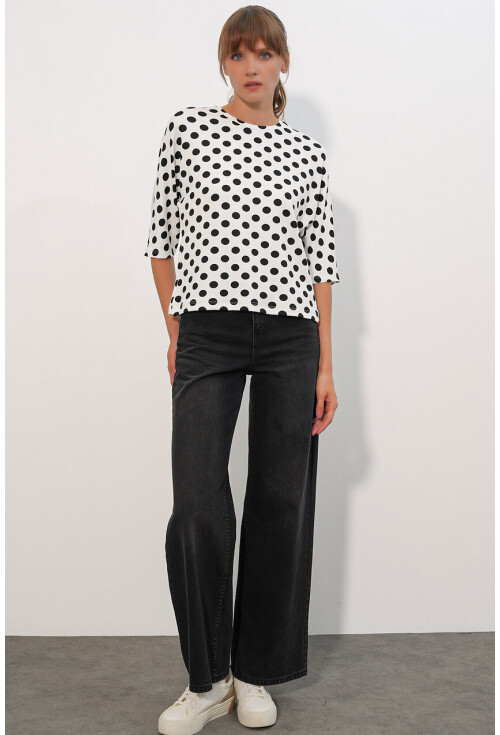 Kadın Puantiyeli Oversize Bluz 40010
