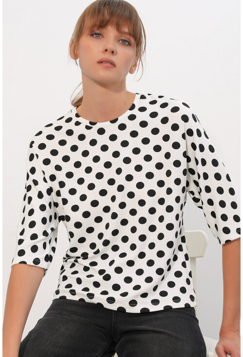 Kadın Puantiyeli Oversize Bluz 40010