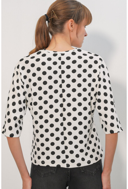 Kadın Puantiyeli Oversize Bluz 40010