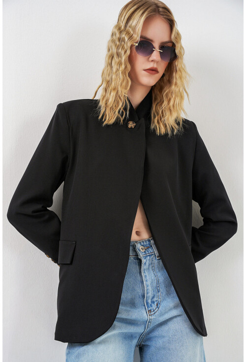 Kadın Tek Düğmeli Oversize Blazer Ceket 0749