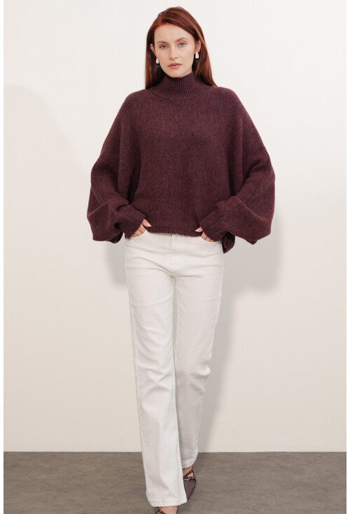 Kadın Yarasa Kol Oversize Triko Kazak 15969