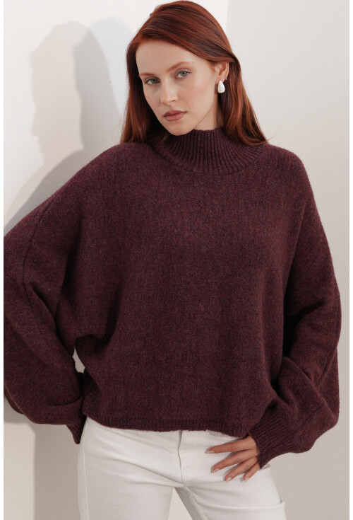 Kadın Yarasa Kol Oversize Triko Kazak 15969