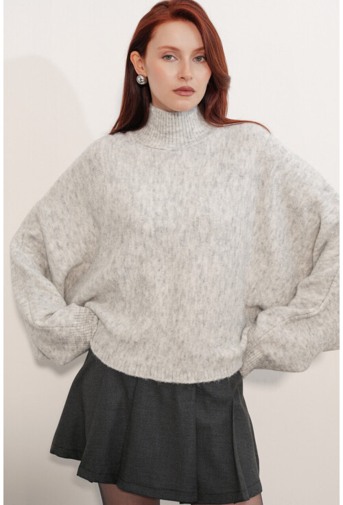 Kadın Yarasa Kol Oversize Triko Kazak 15969