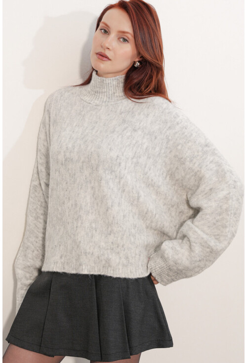 Kadın Yarasa Kol Oversize Triko Kazak 15969
