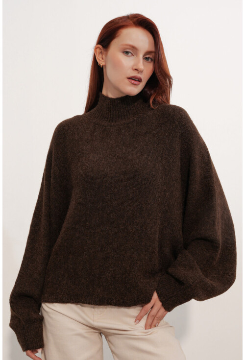 Kadın Yarasa Kol Oversize Triko Kazak 15969