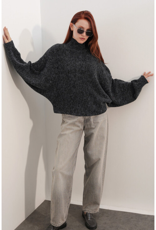 Kadın Yarasa Kol Oversize Triko Kazak 15969
