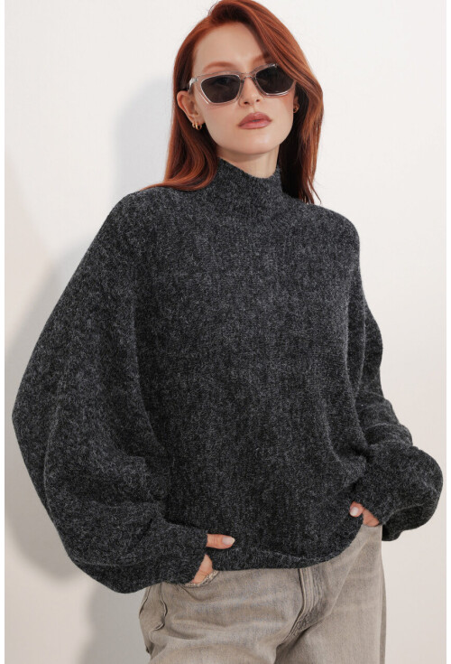 Kadın Yarasa Kol Oversize Triko Kazak 15969