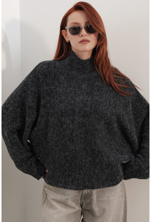 Kadın Yarasa Kol Oversize Triko Kazak 15969