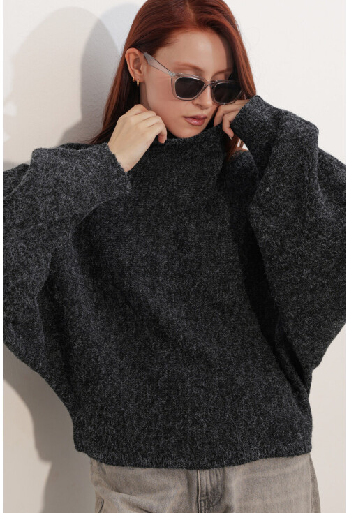 Kadın Yarasa Kol Oversize Triko Kazak 15969