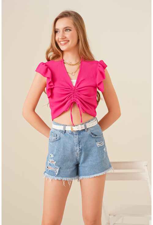 0423 Crop Knit Blouse