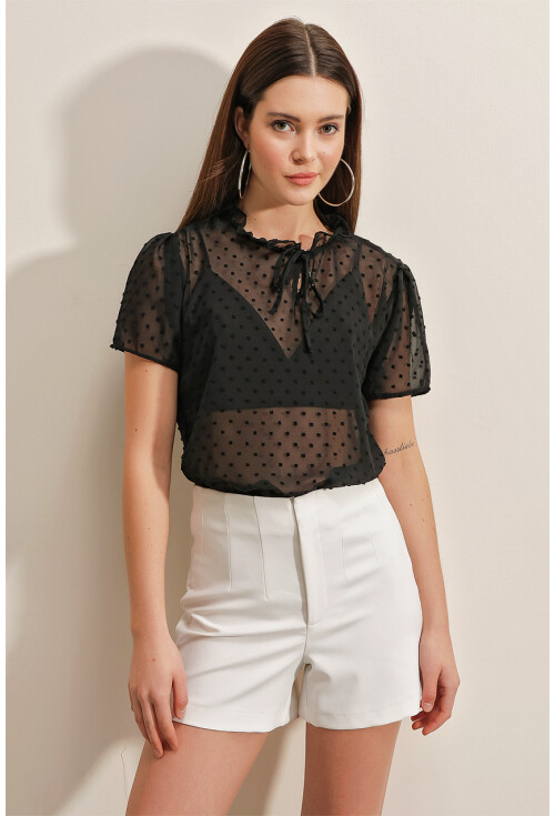 0455 Short Sleeve Chiffon Blouse