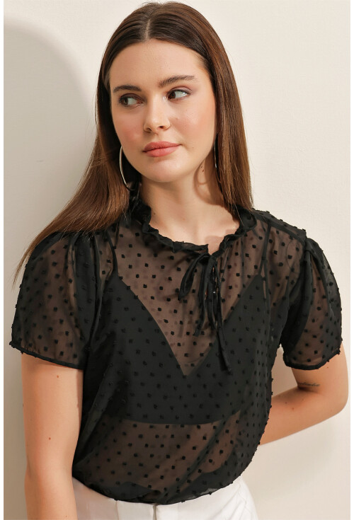 0455 Short Sleeve Chiffon Blouse