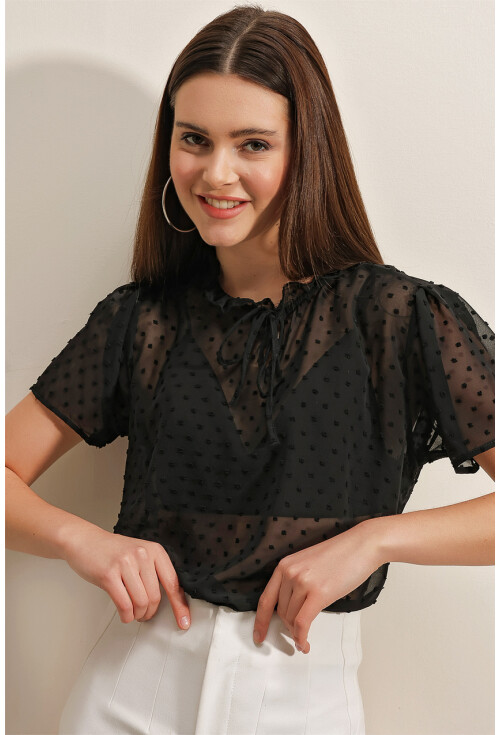 0455 Short Sleeve Chiffon Blouse