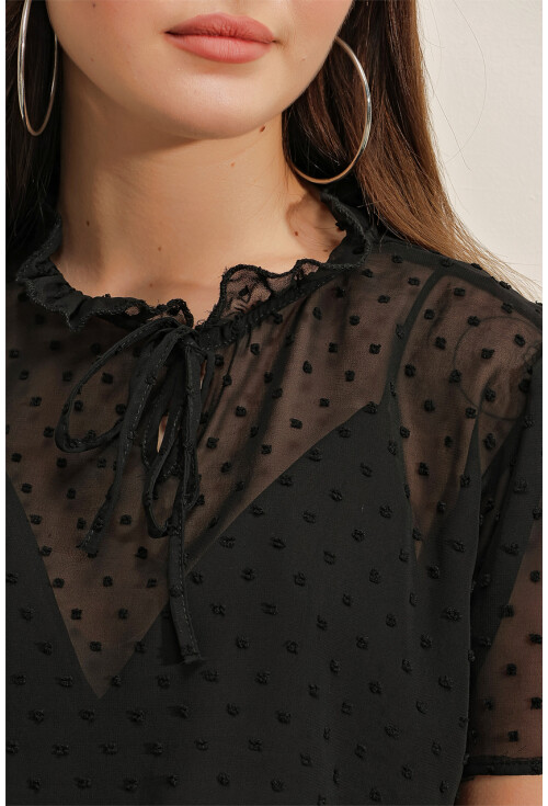 0455 Short Sleeve Chiffon Blouse