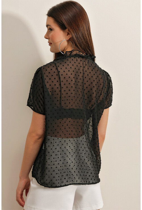 0455 Short Sleeve Chiffon Blouse