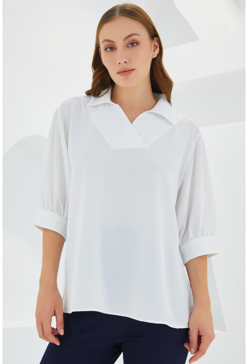 0493 Gömlek Yaka Bluz