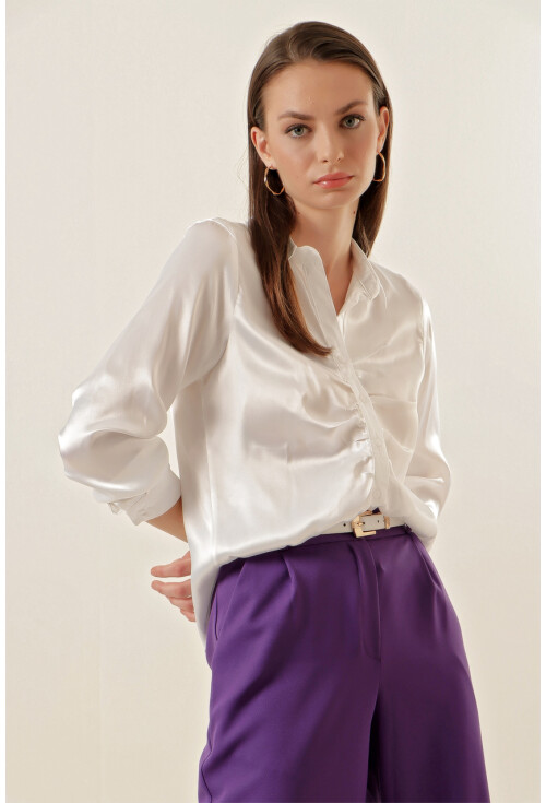 20112 Satin Shirt With Ruched Detail