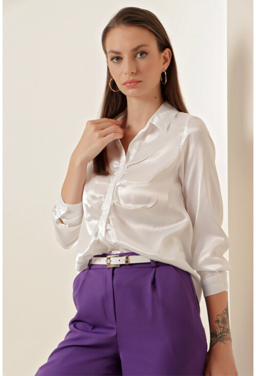 20112 Satin Shirt With Ruched Detail