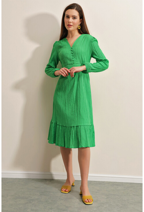 2371 Woven Dress With Flounce