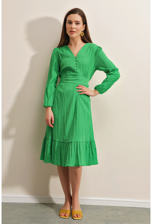 2371 Woven Dress With Flounce