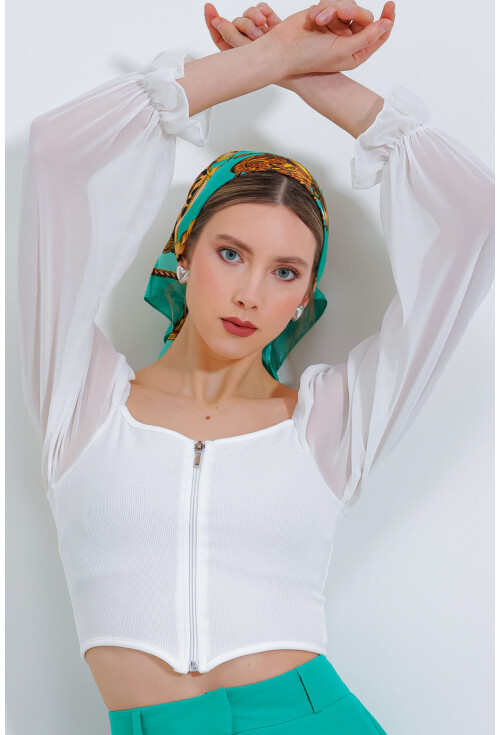 0496 Fermuarlı Şifon Bluz
