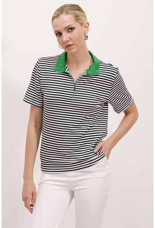 0497 Polo Collar Striped T-Shirt