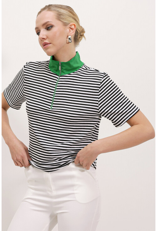 0497 Polo Collar Striped T-Shirt